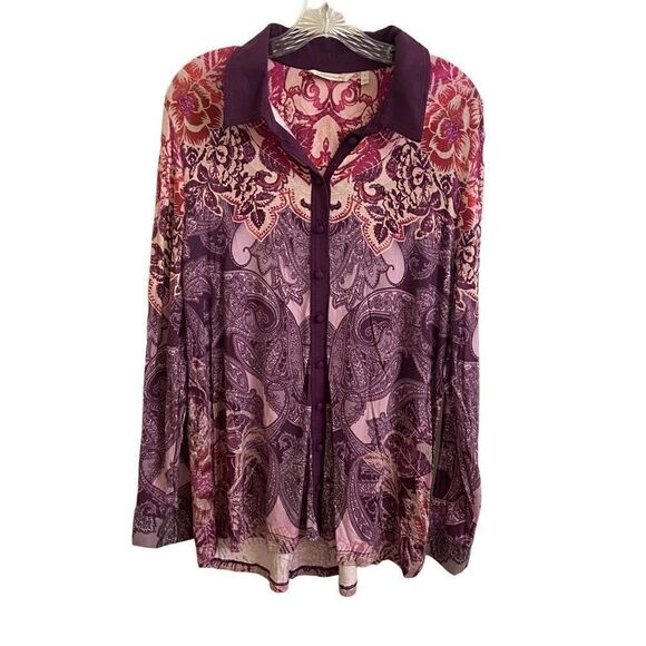 Soft Surroundings Seraphina Purple Paisley Button Long Sleeve Top - Picture 1 of 5